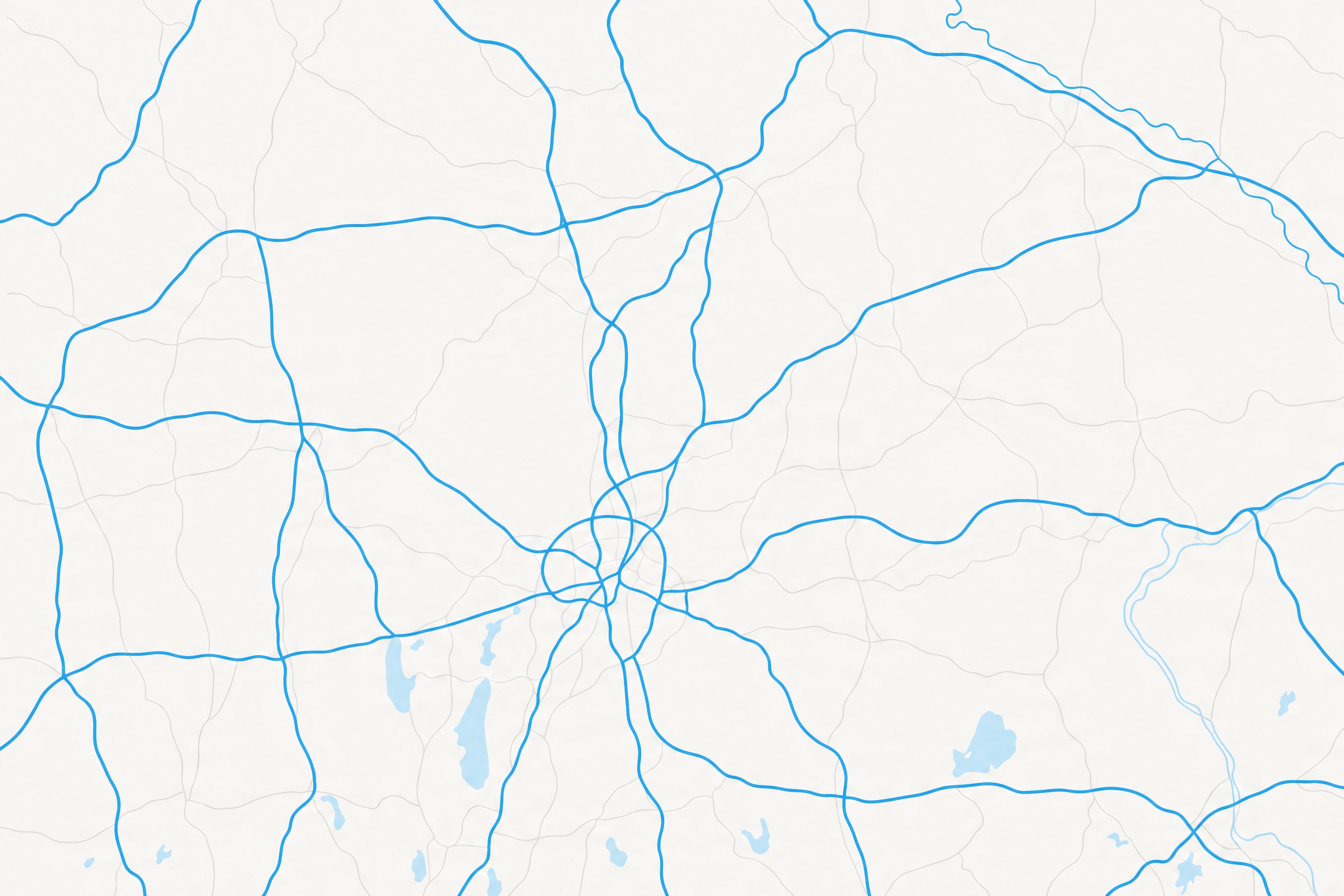 Stilisierte Karte des Großraums München mit Autobahnnetz und Seen
